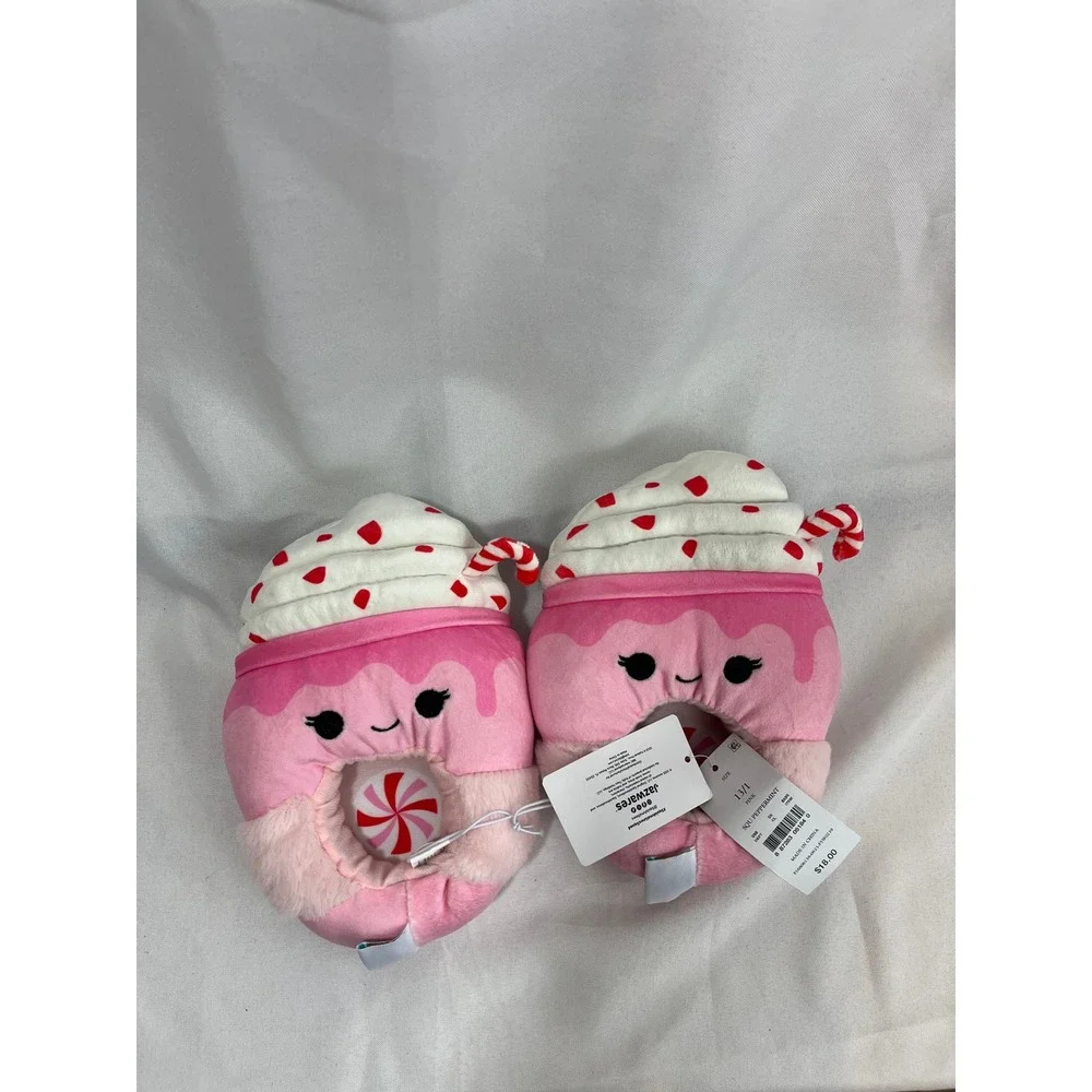Squishmallows‎ Peppermint Hot Cocoa Pink Plush Slippers Kids Size 13/1 NWT